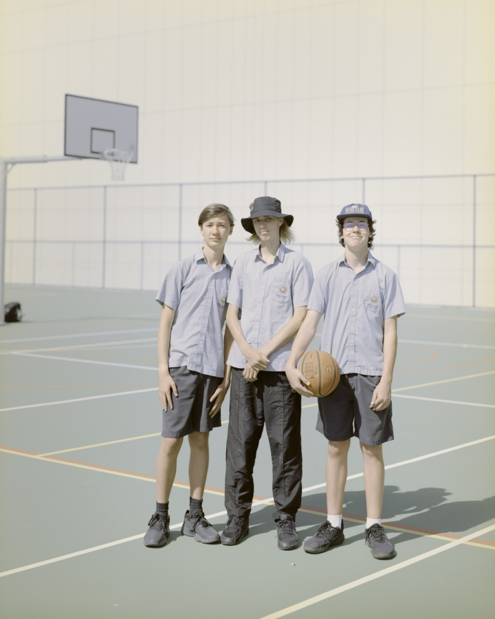 Claudia Caporn: Lachlan, Isaac & Patrick, playing basketball (After School), 2022