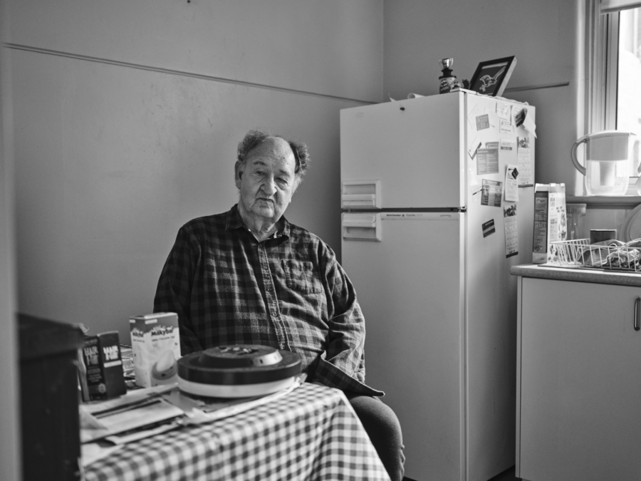 Duncan Wright: Kim in his kitchen, 2023
